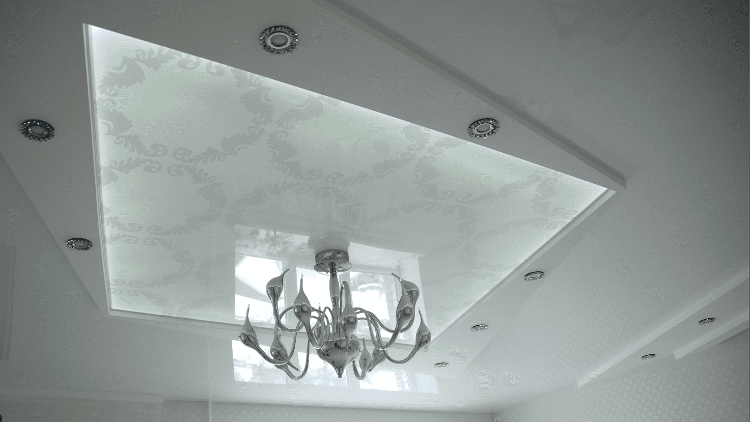 натяжной потолок с подсветкой - включен свет, проявляется рисунок
